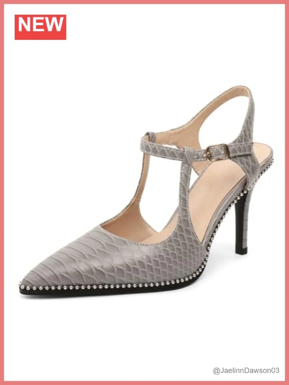 Patent Leather Beaded Stiletto Heels Ankle Strap Pointed Toe Pumps 3.5 Inch